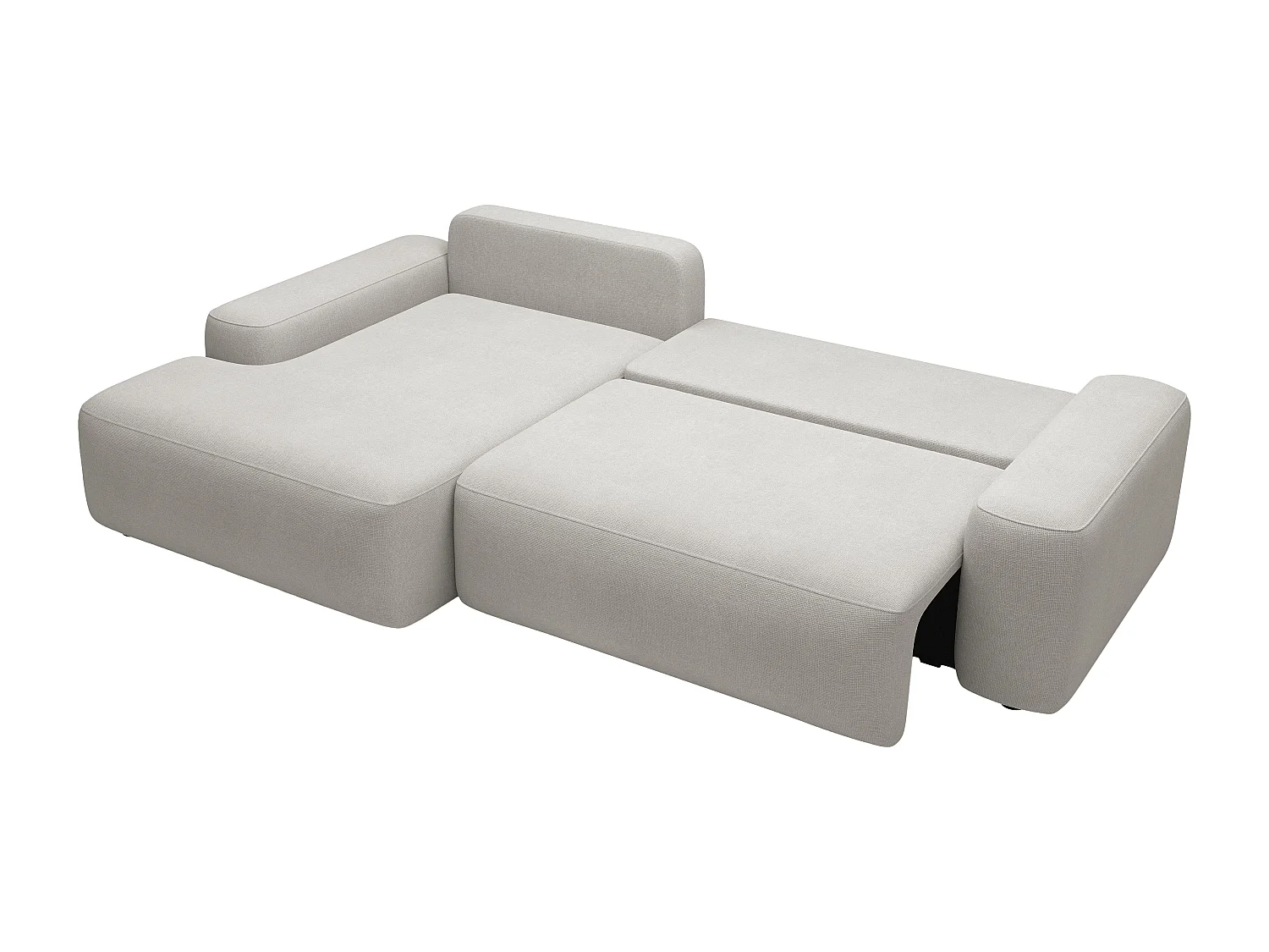 Vänstervänd bäddsoffa i ljusgrått texturerat tyg DAVISO