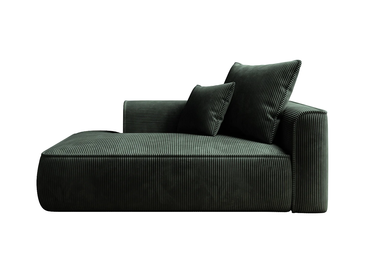 Chaise longue met hoek links van groen ribfluweel PINETA