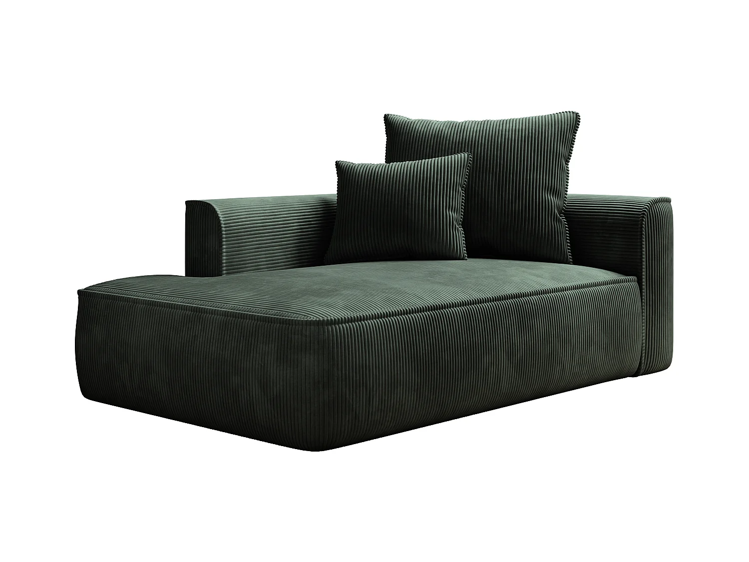 Chaise longue met hoek links van groen ribfluweel PINETA