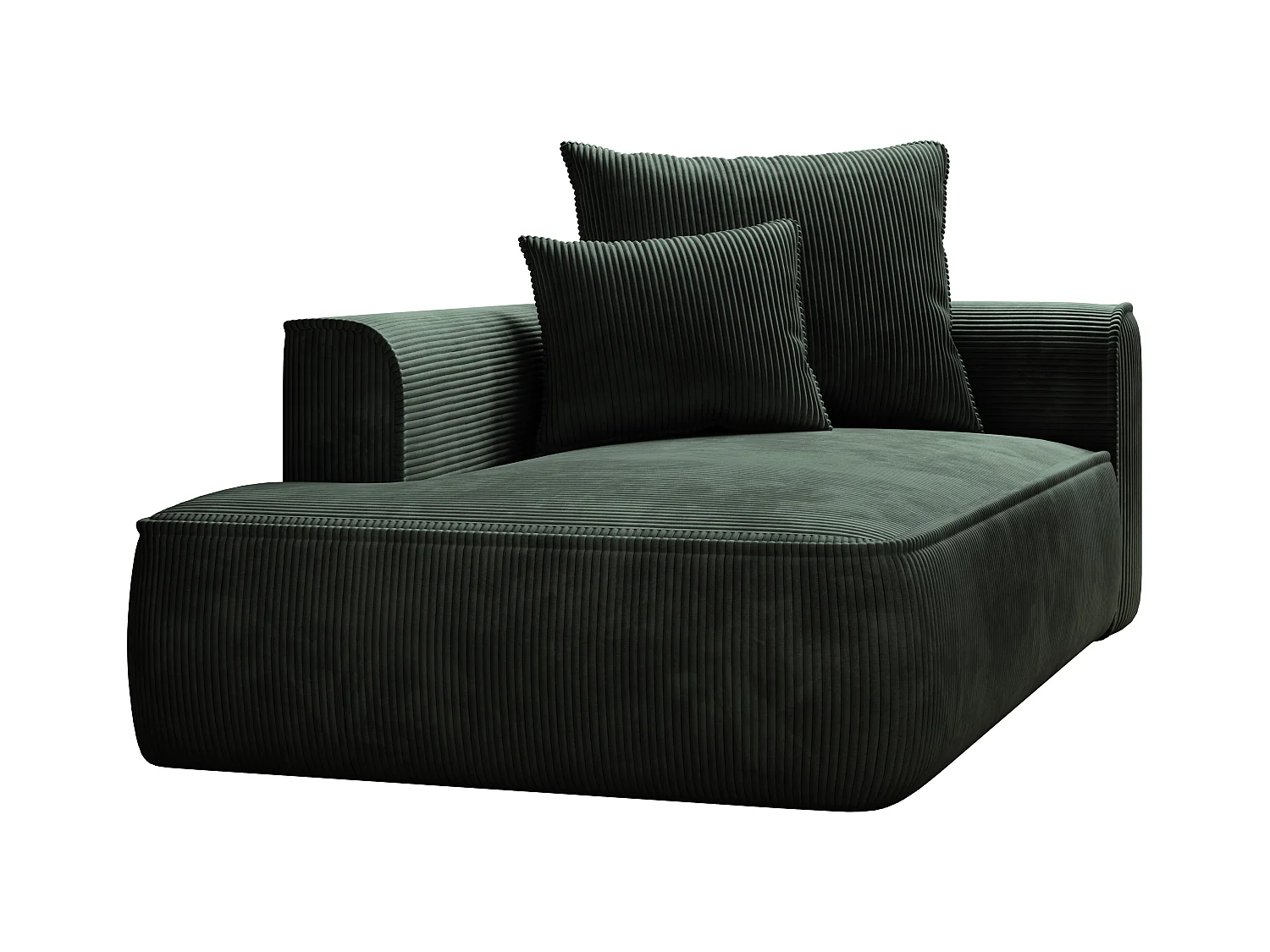 Chaise longue met hoek links van groen ribfluweel PINETA