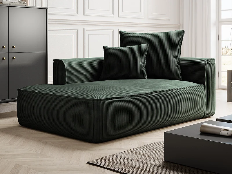 Chaise longue met hoek links van groen ribfluweel PINETA