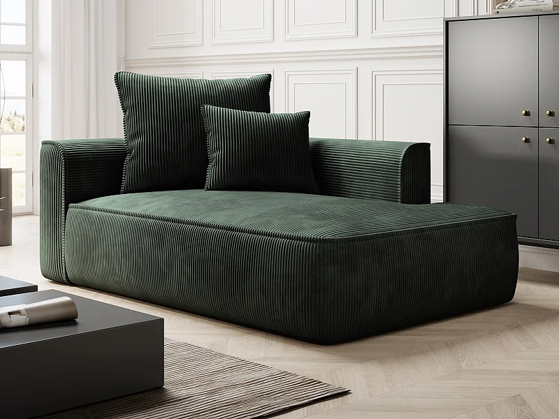 Chaise-longue direita em veludo canelado verde - PINETA