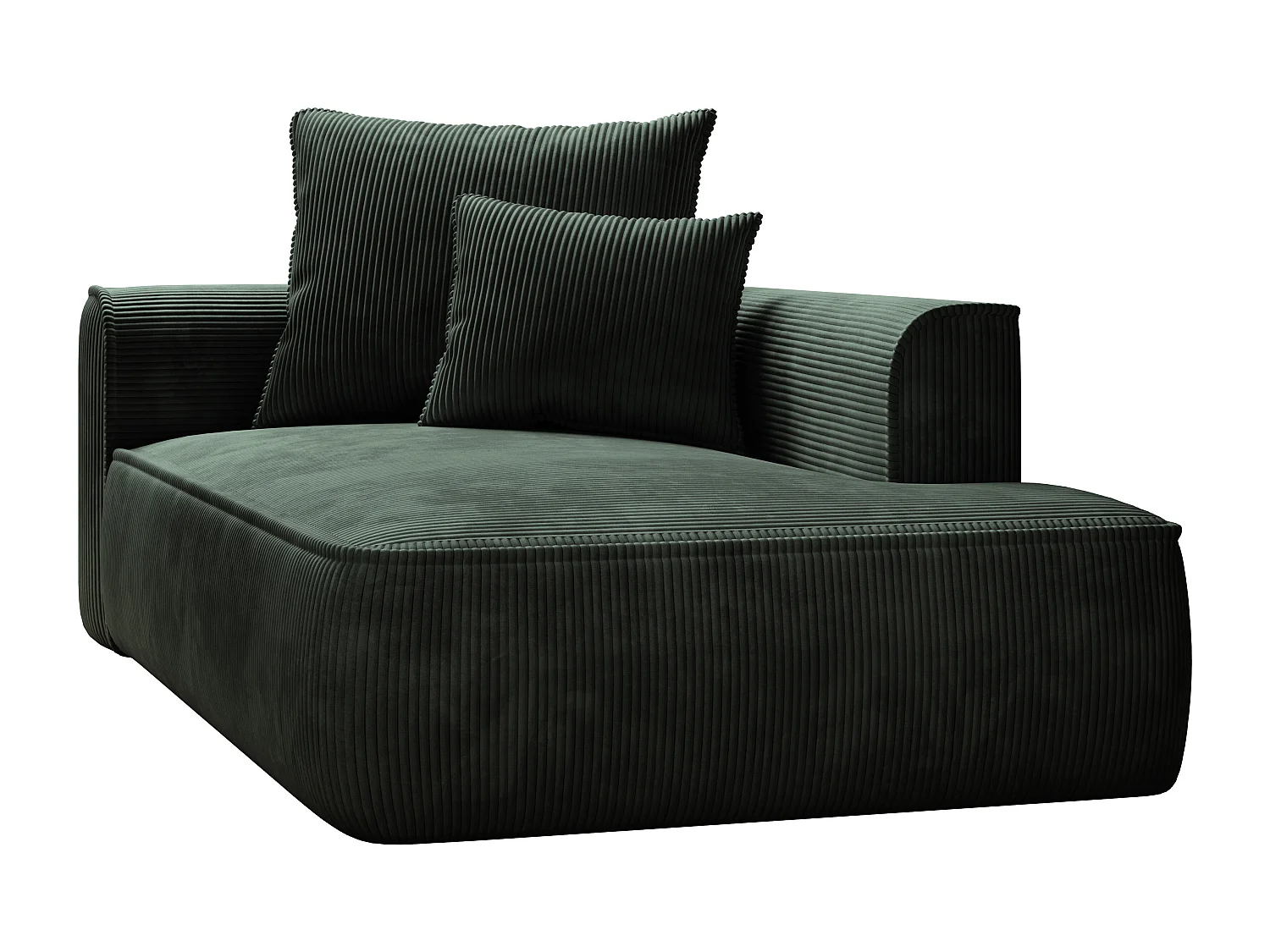 Chaise longue met hoek rechts van groen ribfluweel PINETA