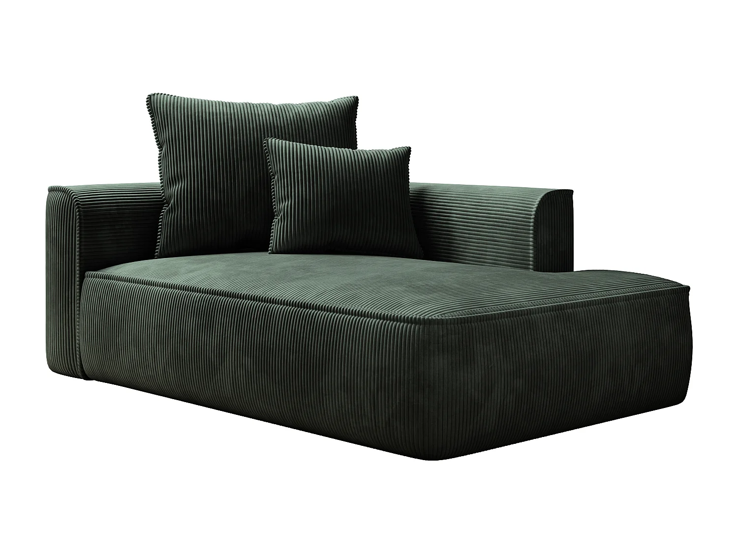 Chaise longue met hoek rechts van groen ribfluweel PINETA