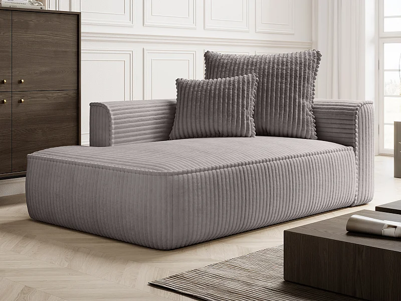 Chaise longue met hoek links van lichtgrijs ribfluweel met grove ribbels PINETA