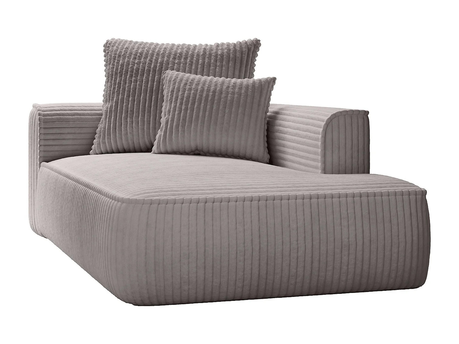 Høyrevendt chaiselongue i lysegrå kraftig kordfløyel PINETA