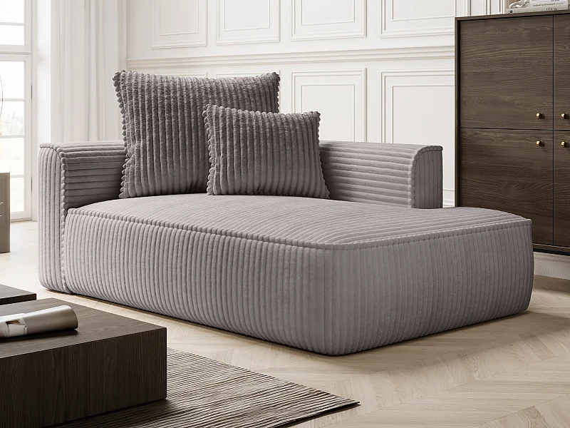 Chaise longue met hoek rechts van lichtgrijs ribfluweel met grove ribbels PINETA