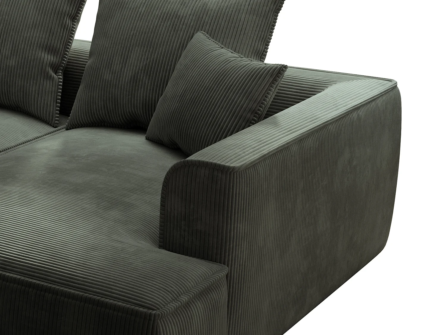 Kanapa 3-osobowa z głębokim siedziskiem z zielonego sztruksu - PINETA