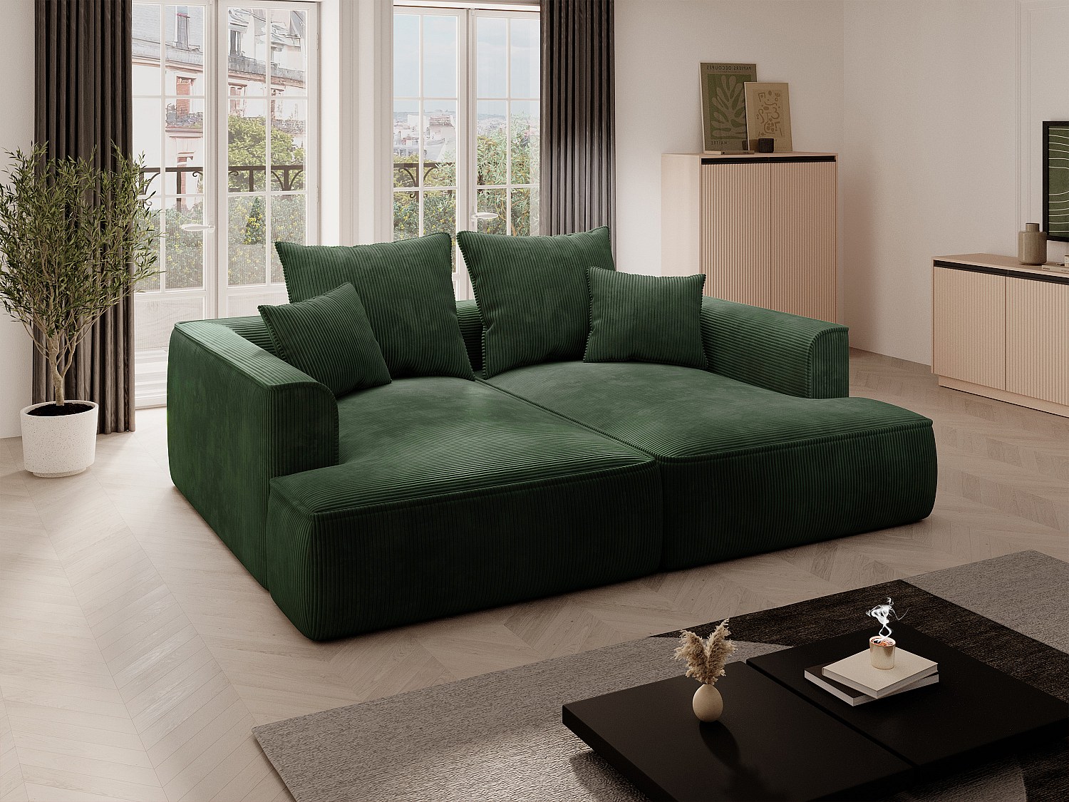 Sofa 3-Sitzer - tiefe Komfortsitzfläche - Cord - Grün - PINETA günstig online kaufen