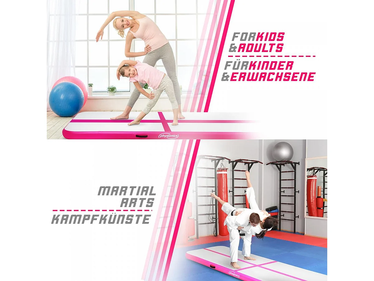 Turnmat / Yogamat - 800 x 100 x 10 cm - met elektrische pomp - Roze