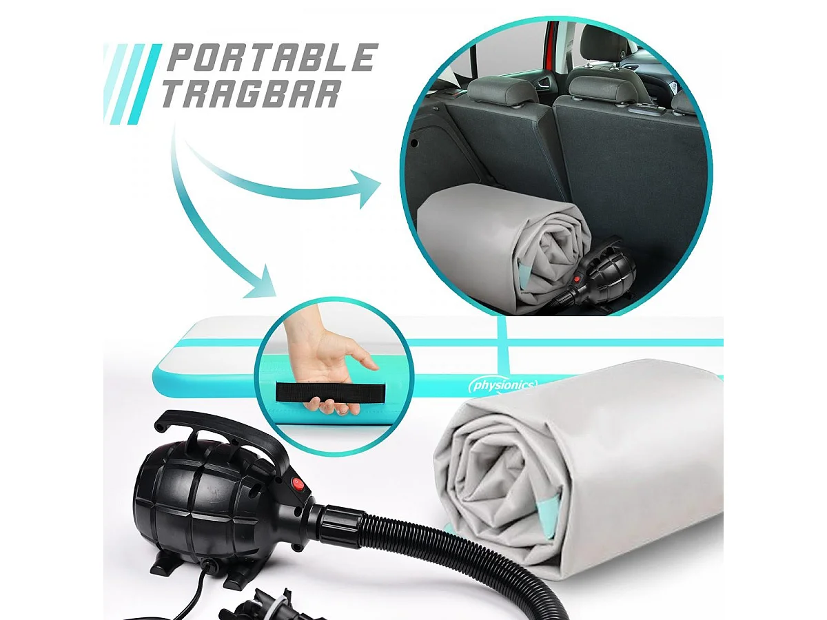 Tapis de gymnastique / Tapis de yoga - 800 x 100 x 10 cm - avec pompe électrique - vert menthe