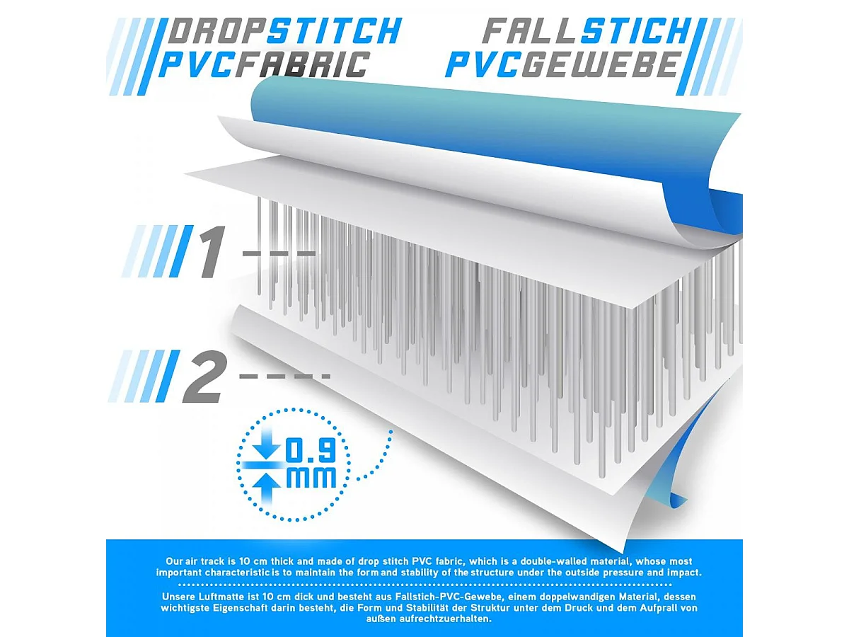 Turnmat / Yogamat - 600 x 100 x 10 cm - met elektrische pomp - Blauw