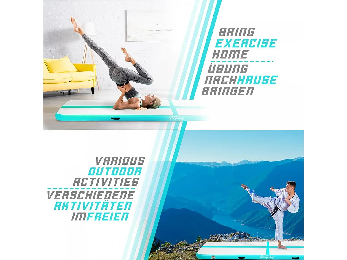 Tapis de gymnastique / Tapis de yoga - 500 x 100 x 10 cm - avec pompe électrique - vert menthe