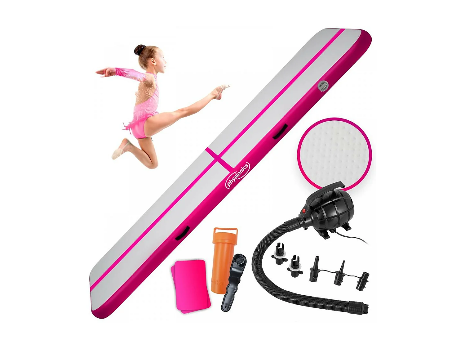 Tapis de gymnastique / Tapis de yoga - 700 x 100 x 10 cm - avec pompe électrique - rose