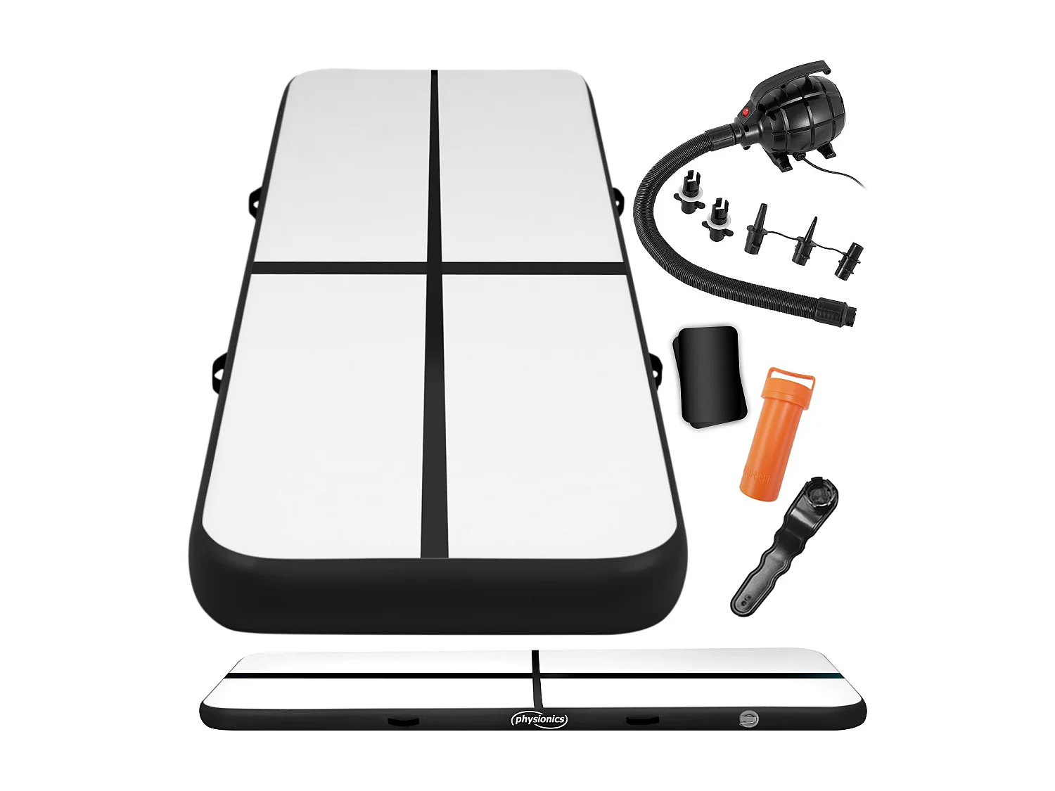 Tapis de gymnastique / Tapis de yoga - 700 x 100 x 10 cm - avec pompe électrique - noir