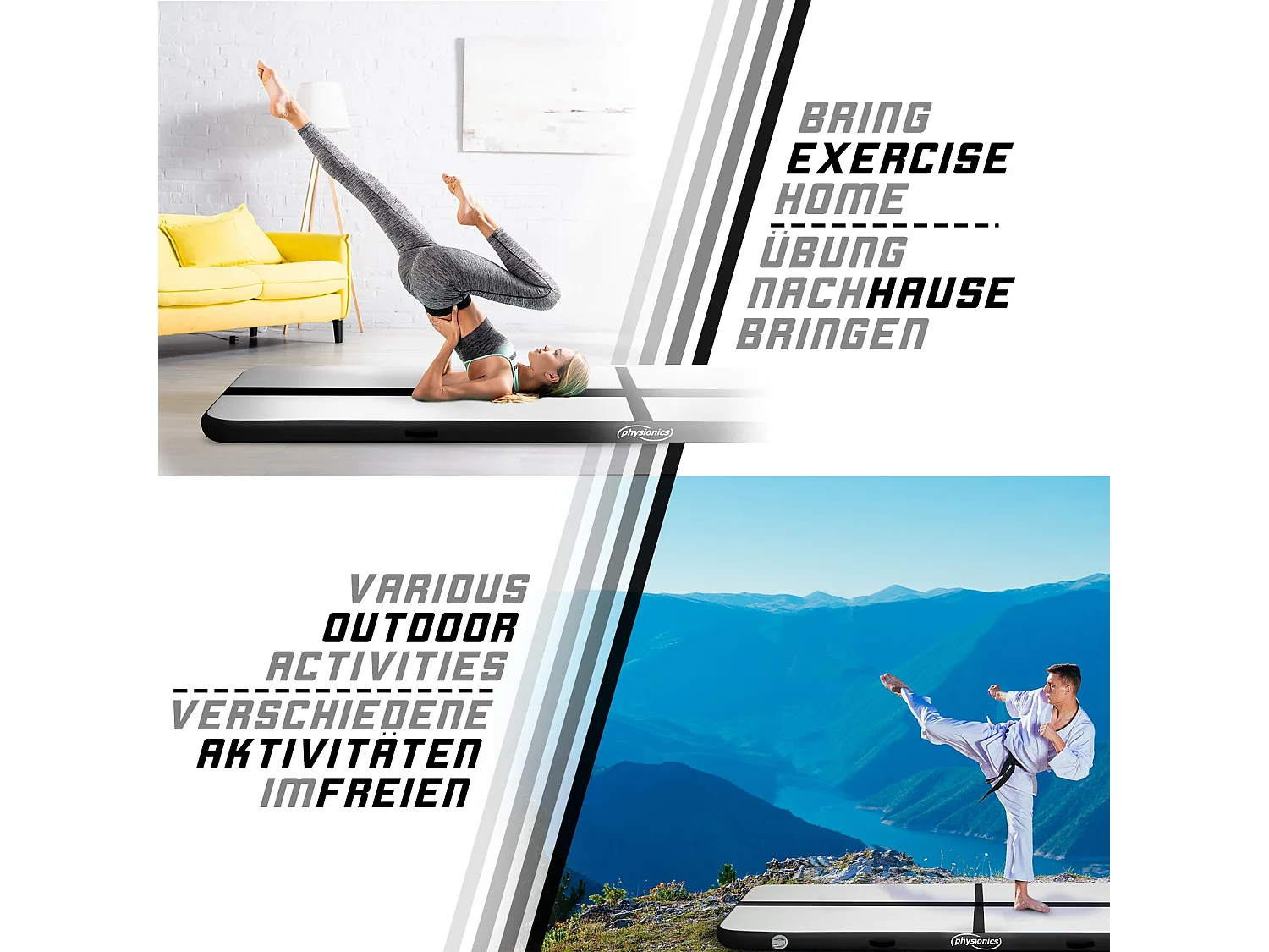 Turnmat / Yogamat - 800 x 100 x 10 cm - met elektrische pomp - Zwart