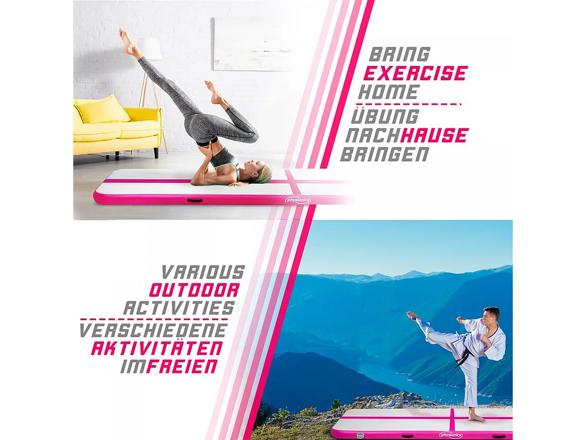 Tapis de gymnastique / Tapis de yoga - 500 x 100 x 10 cm - avec pompe électrique - rose