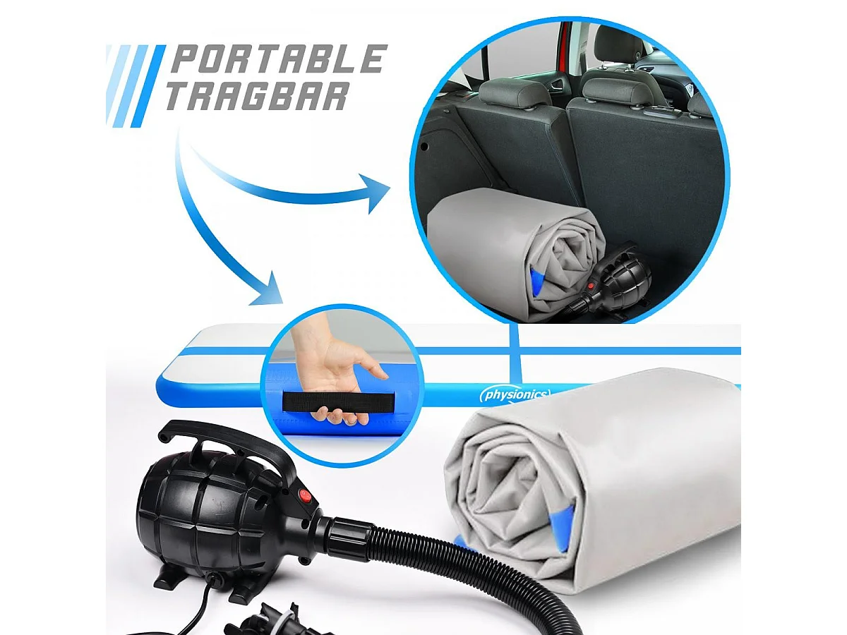 Turnmat / Yogamat - 700 x 100 x 10 cm - met elektrische pomp - Blauw