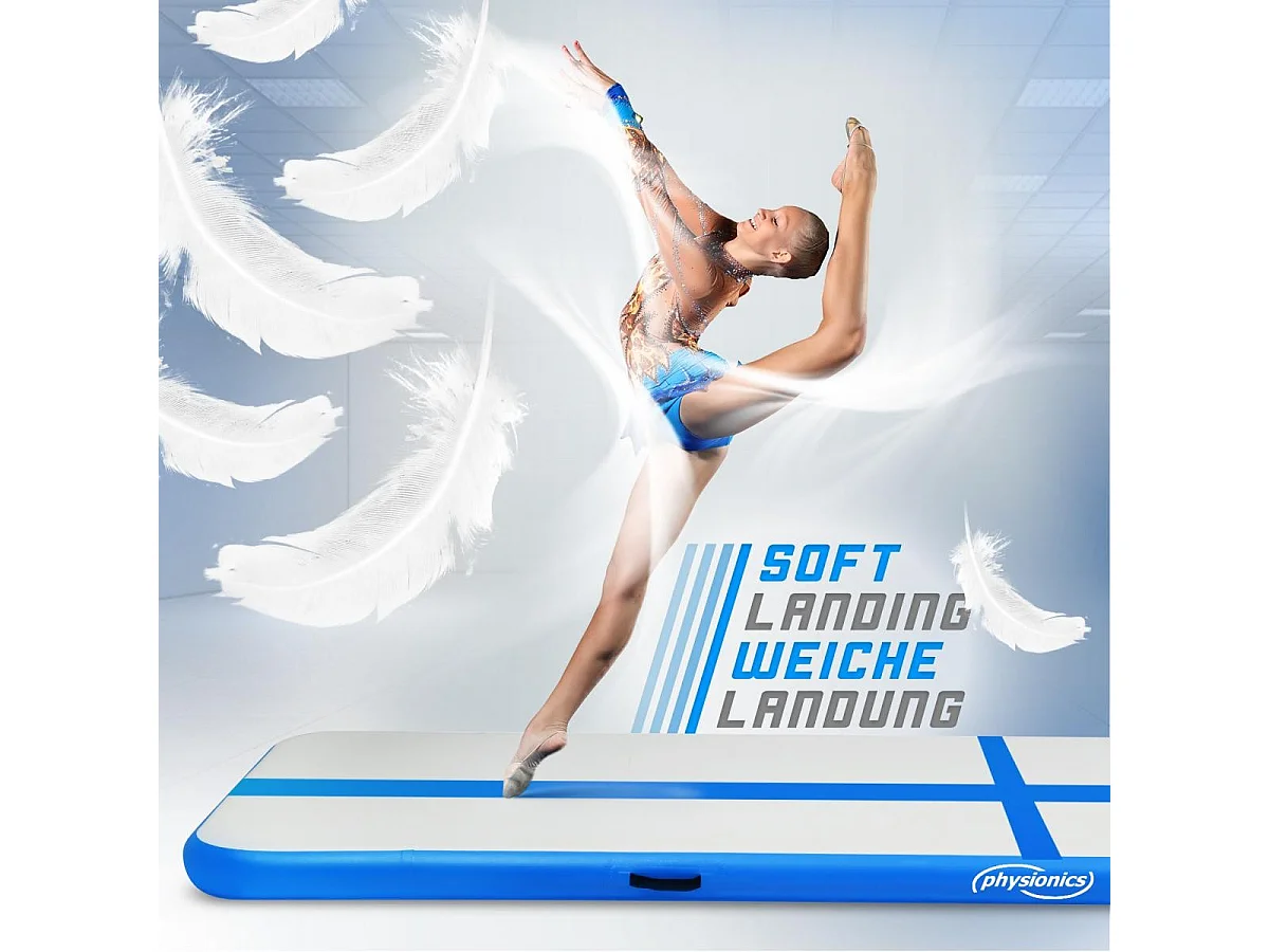 Tapis de gymnastique / Tapis de yoga - 500 x 100 x 10 cm - avec pompe électrique - bleu