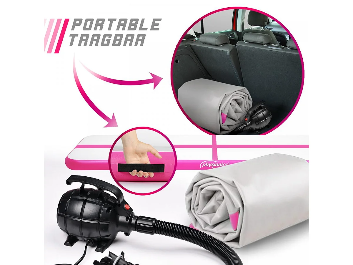 Tapis de gymnastique / Tapis de yoga - 300 x 100 x 10 cm - avec pompe électrique - rose