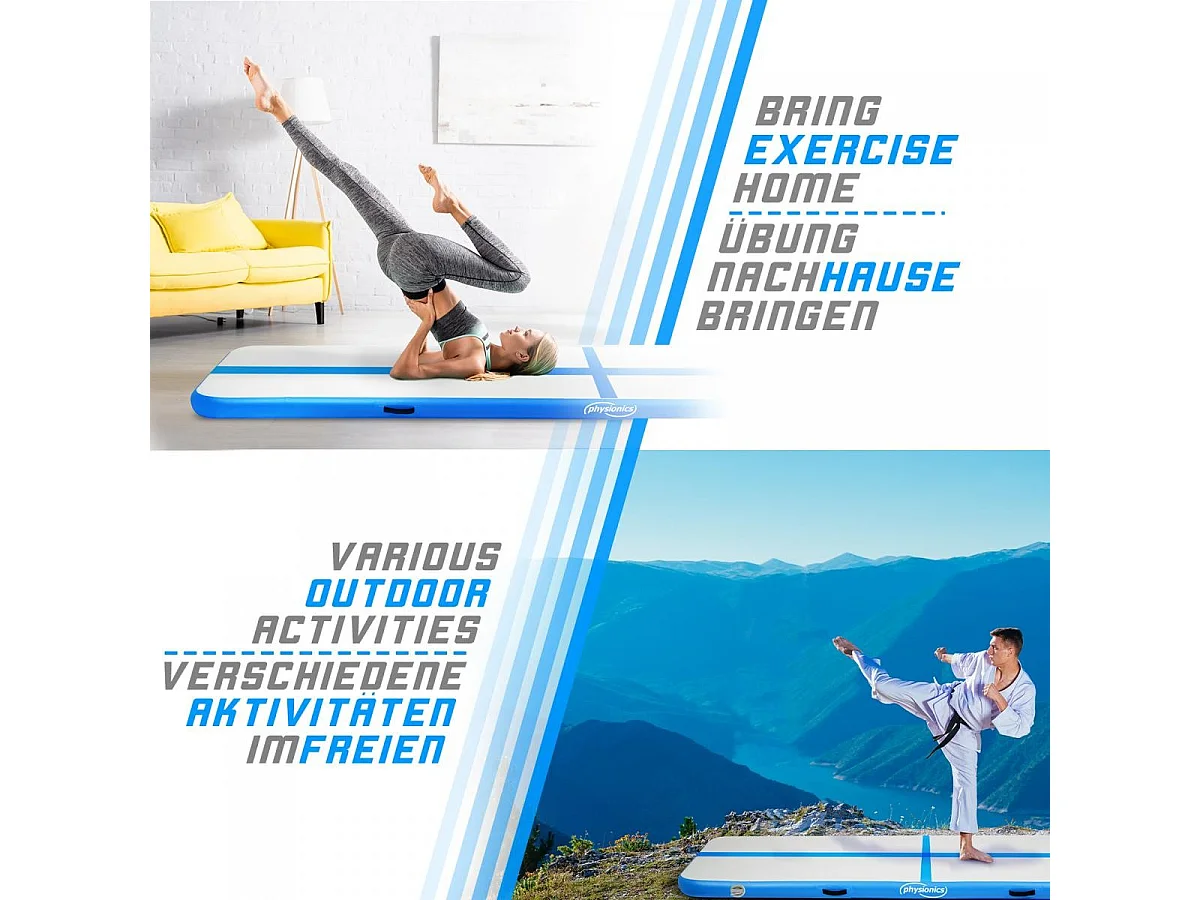 Tapis de gymnastique / Tapis de yoga - 300 x 100 x 10 cm - avec pompe électrique - bleu