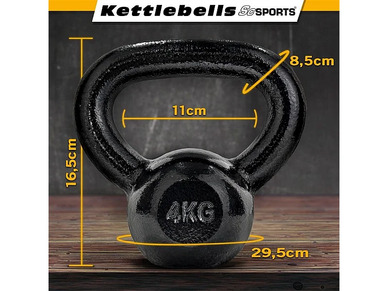 Kettlebell - 4 KG - Gietijzer - Zwart