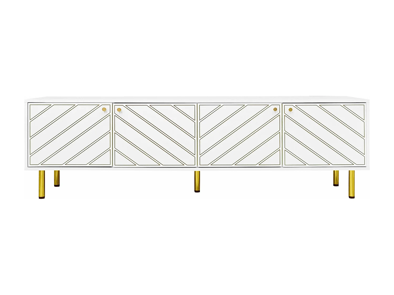 Meuble tv blanc à 4 portes avec quincaillerie dorée,d170cm×h50cm