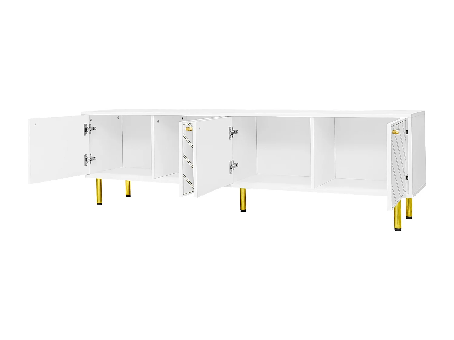 Meuble tv blanc à 4 portes avec quincaillerie dorée,d170cm×h50cm