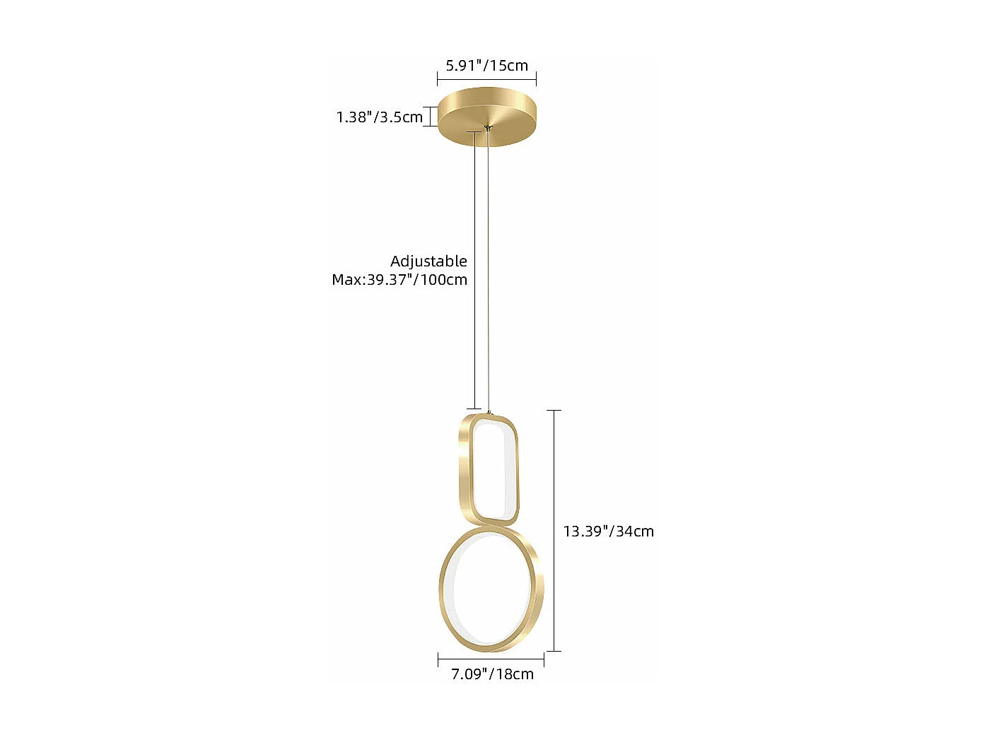 Pendentif plafonnier en fer de style nordique, adapté aux chambres à coucher, aux îles de cuisine et aux salons ,d18cm x h34cm,doré