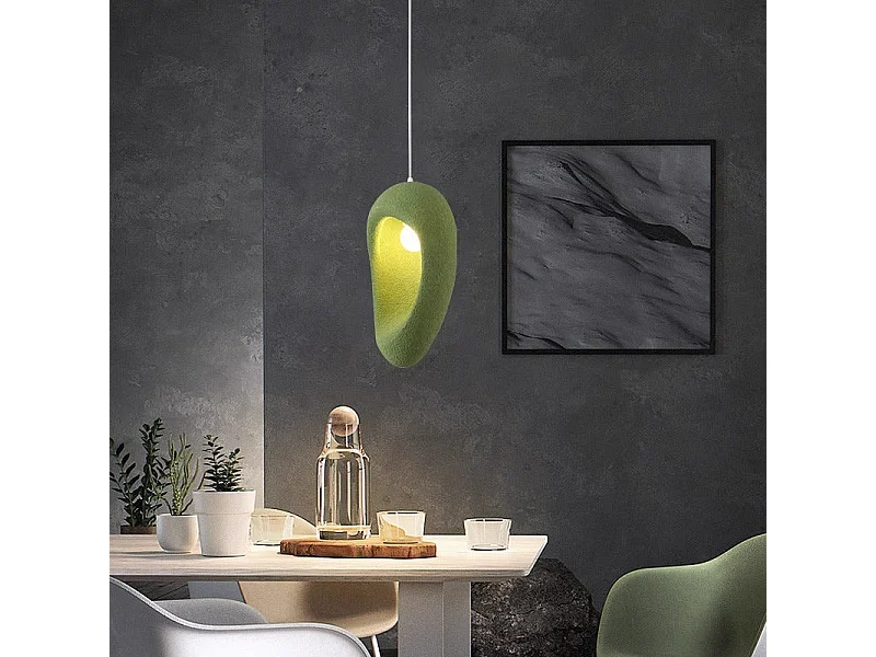 Lustre suspendu en résine de style wabi-sabi, adapté aux chambres à coucher, aux îles de cuisine et aux salons, gris, d19 cm x h40 cm