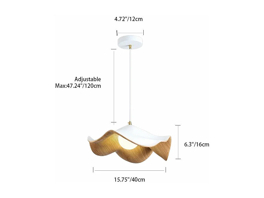 Lustre en forme de feuille de lotus en bois naturel, luminaire de plafond,adapté aux chambres à coucher, aux îles de cuisine et aux salons,d40cm x h16cm,blanc