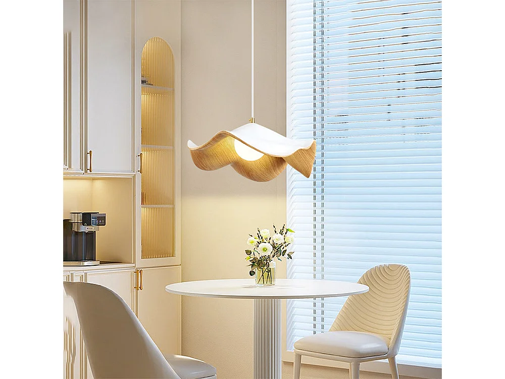 Lustre en forme de feuille de lotus en bois naturel, luminaire de plafond,adapté aux chambres à coucher, aux îles de cuisine et aux salons,d40cm x h16cm,blanc