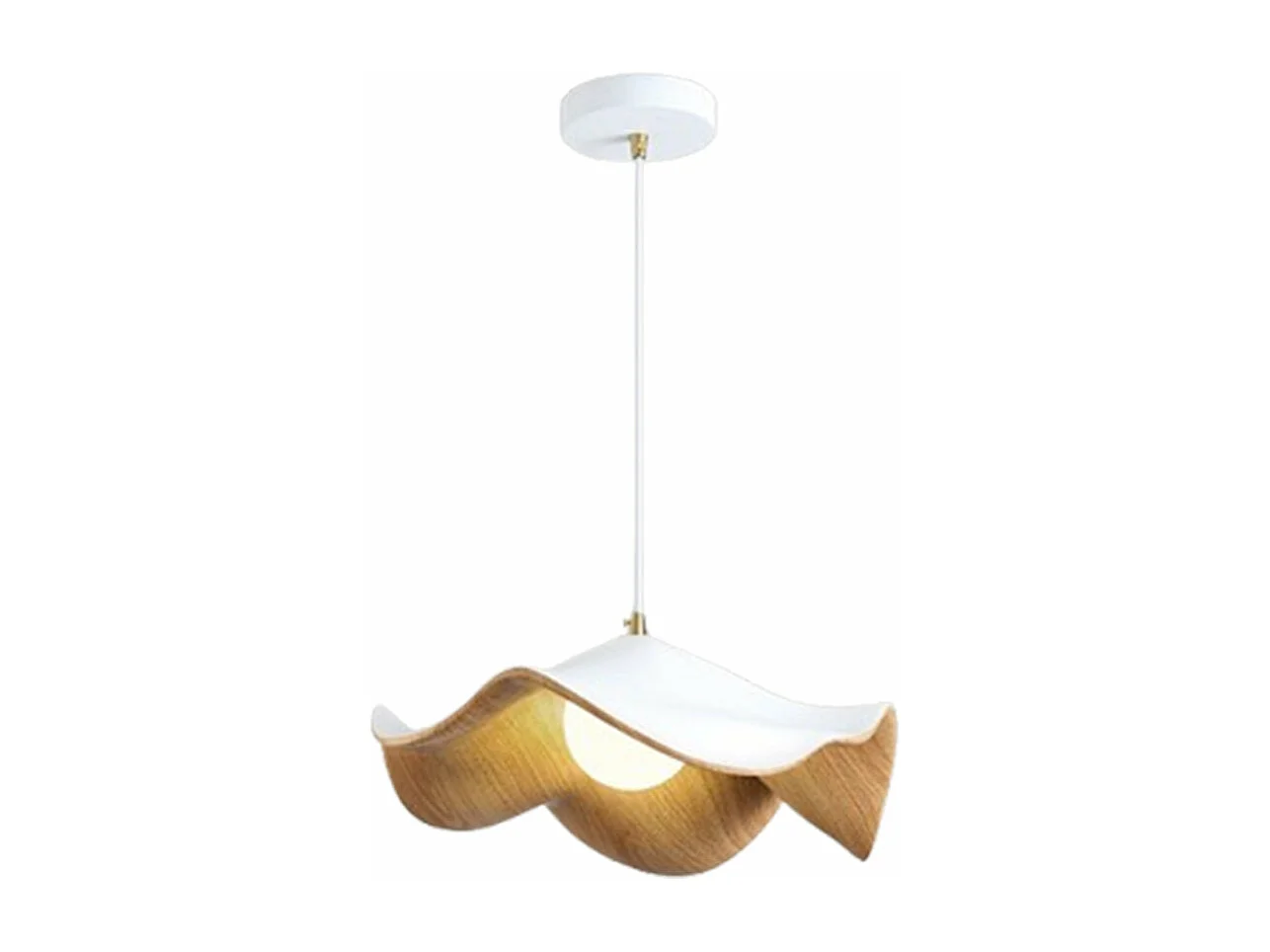 Lustre en forme de feuille de lotus en bois naturel, luminaire de plafond,adapté aux chambres à coucher, aux îles de cuisine et aux salons,d40cm x h16cm,blanc