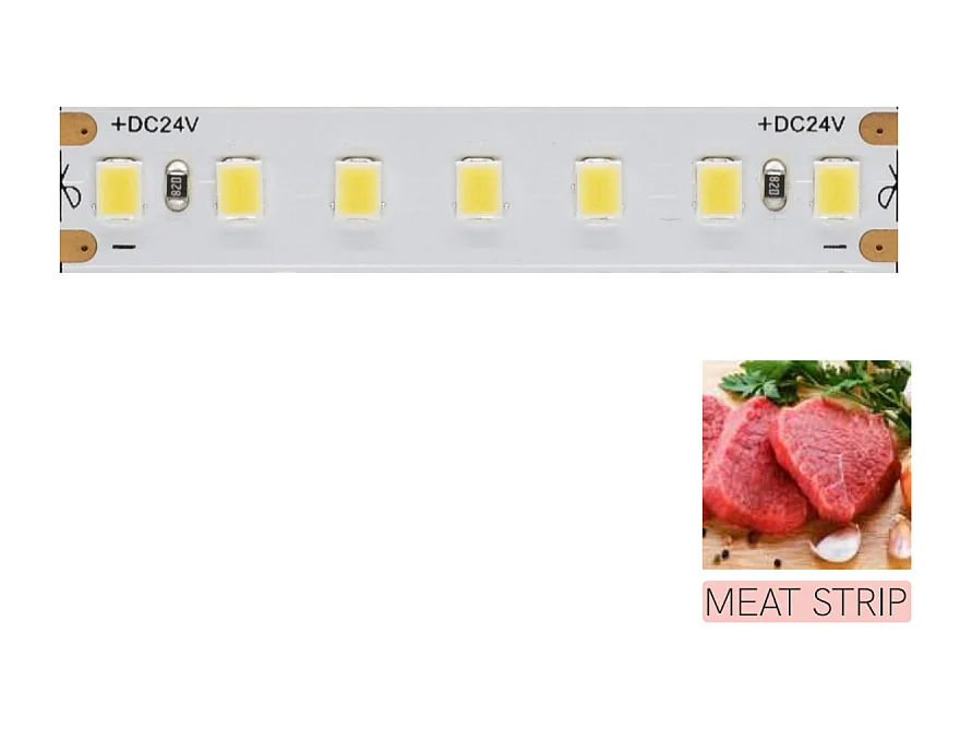 Tira LED para iluminar o contador de alimentos de carne - bobina 14.4W/M 85LM/W IP20 3700K de 5m