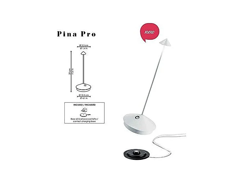 Lampe de table LED Pina Pro Sabbia rechargeable et dimmable sans fil Zafferano 2200-2700-3000K