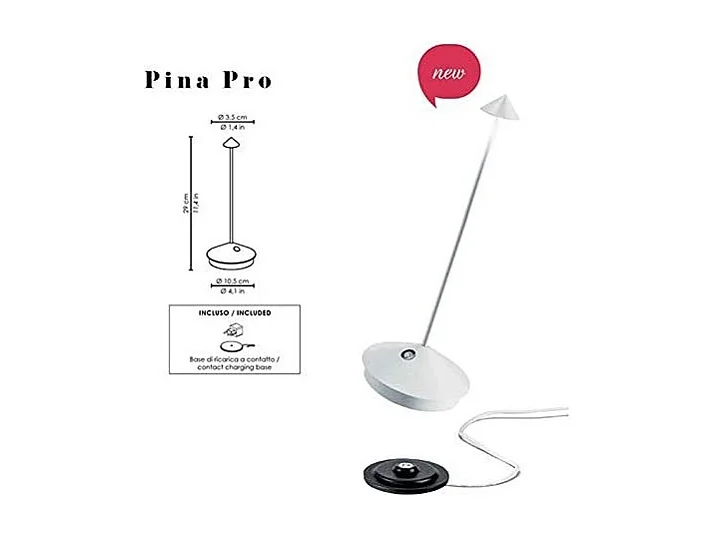 Pina Pro Lampe de table LED Blanche rechargeable et dimmable sans fil Zafferano 2200-2700-3000K