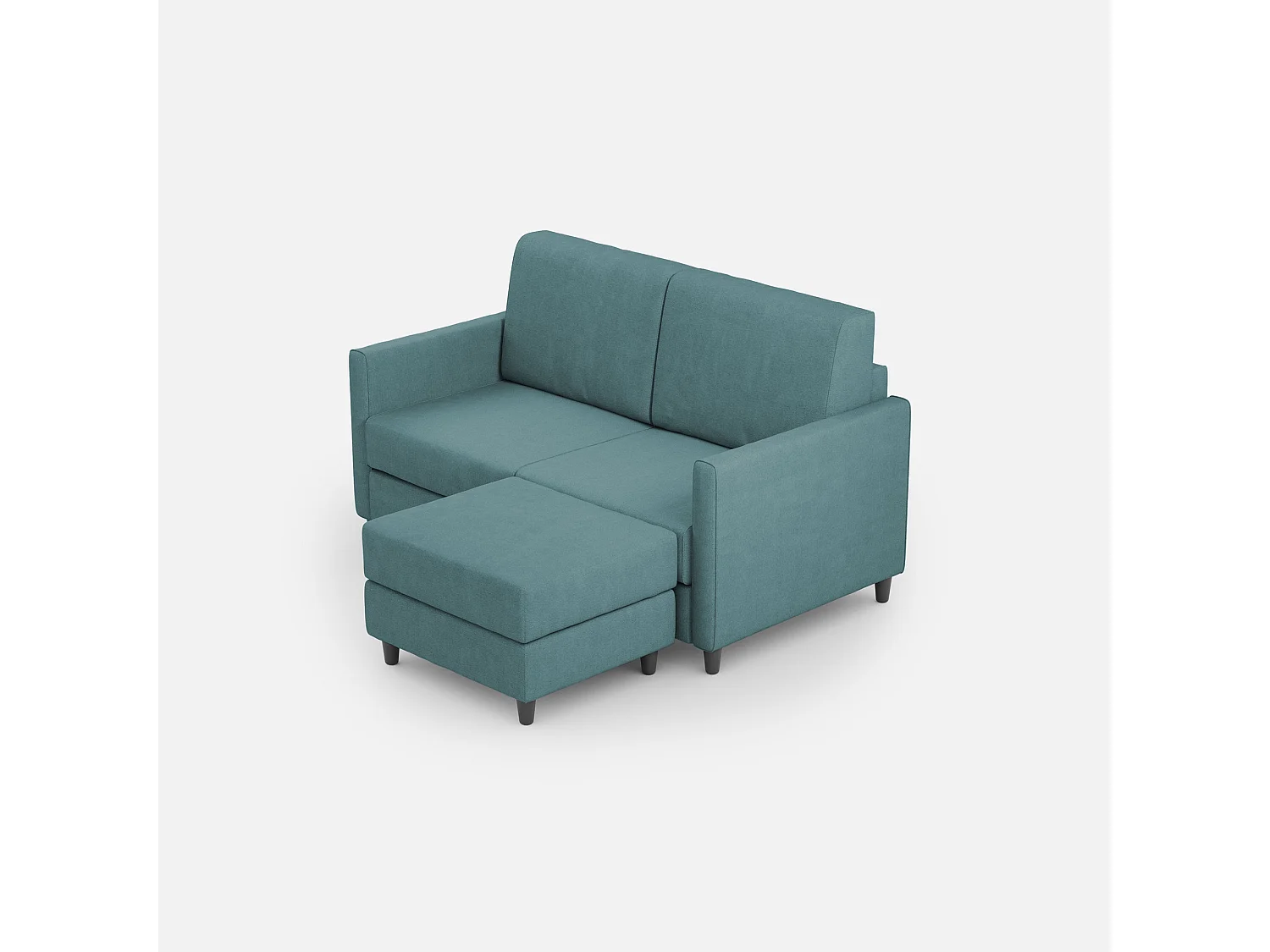 Sofá Karay 2 plazas (dos plazas de 60 cm) + puf dimensiones exteriores L.138 P.155 color petróleo