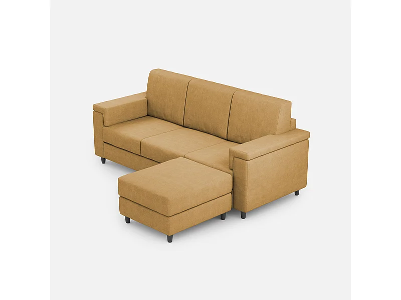 Divano Marrak 3 posti (tre sedute da 60cm) + pouf misure esterne L.208 P.155 colore ocra