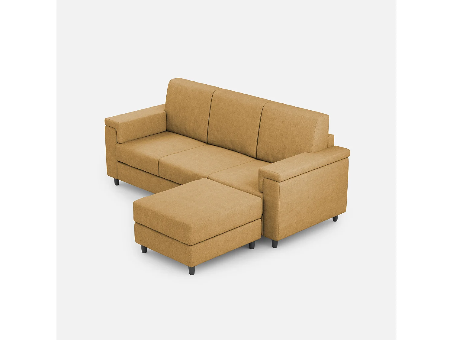 Divano Marrak 3 posti (tre sedute da 60cm) + pouf misure esterne L.208 P.155 colore ocra