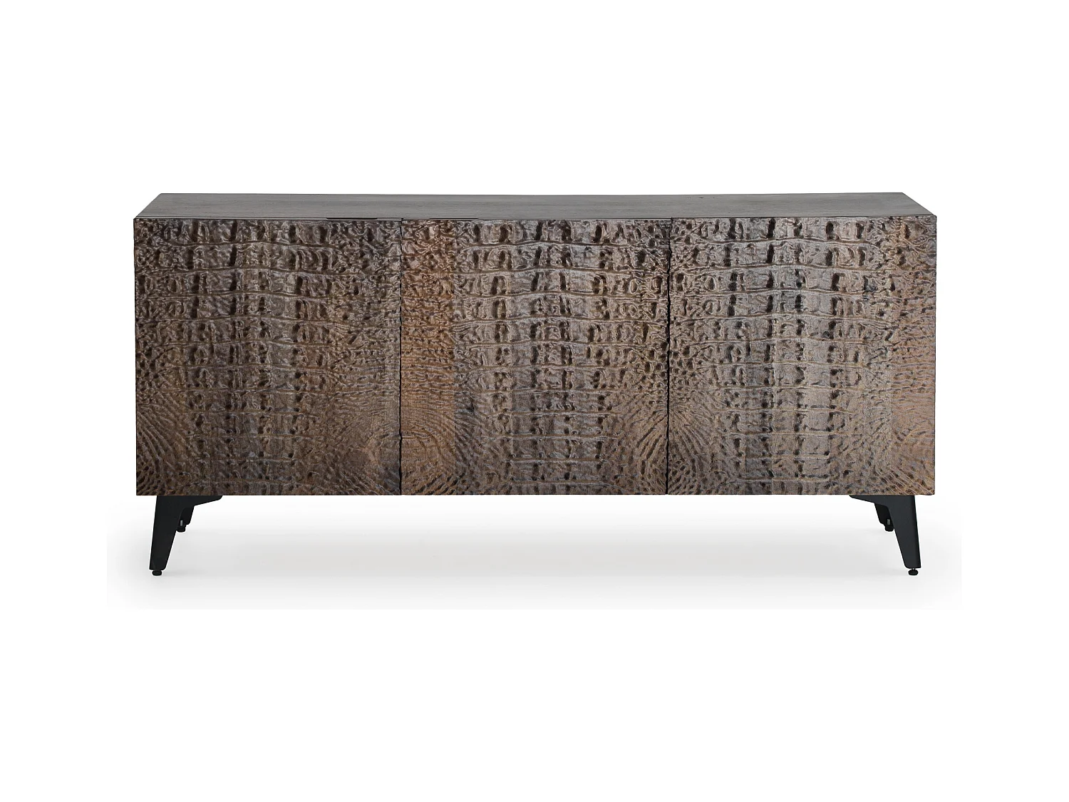 Buffet 3 portes en bois de manguier imitation cuir caïman bronze