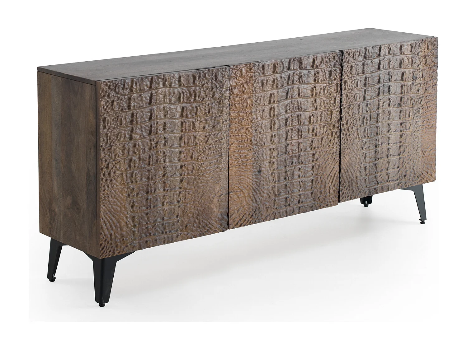 Aparador 3 portas madeira de manga imitação de couro de jacaré bronze