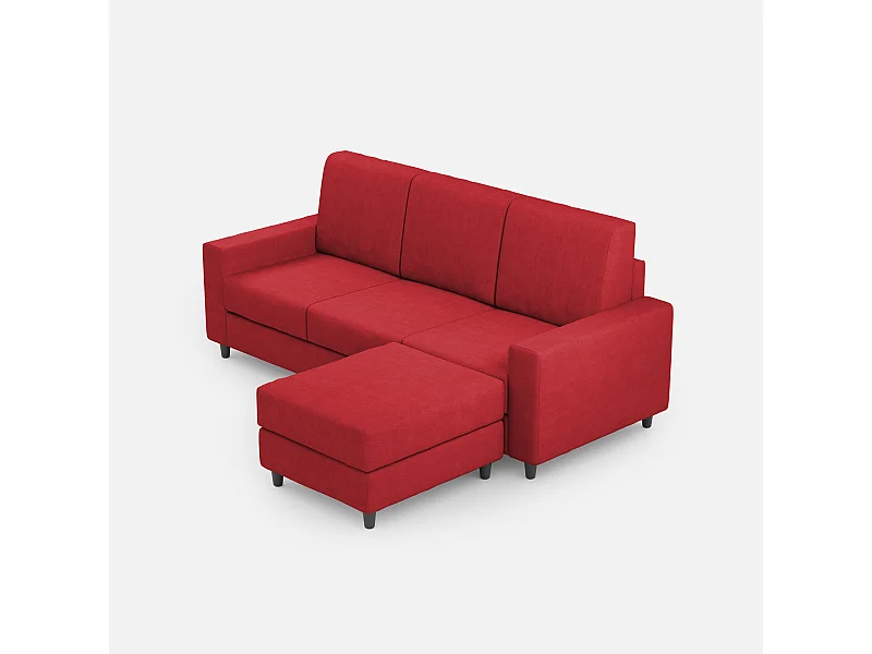 Sakar 3-zitsbank (drie zitplaatsen 60cm) + poef buitenafmetingen L.208 P.155 kleur rood