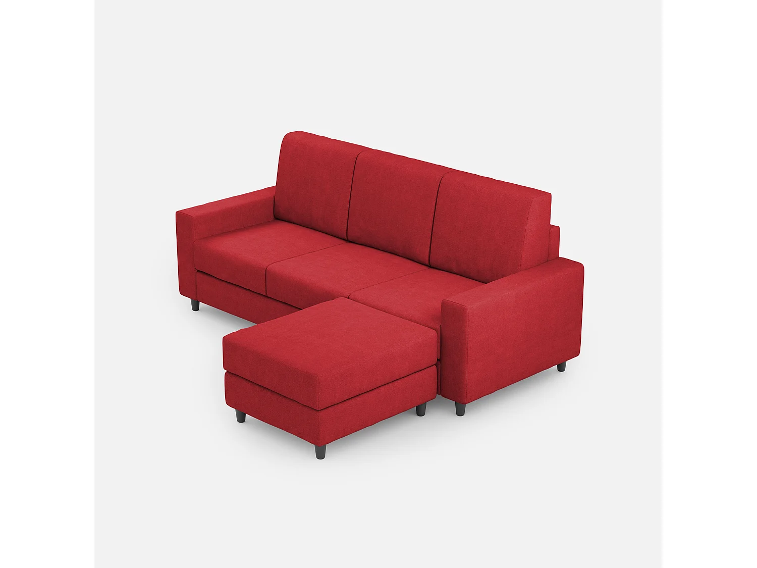 Sakar 3-zitsbank (drie zitplaatsen 60cm) + poef buitenafmetingen L.208 P.155 kleur rood