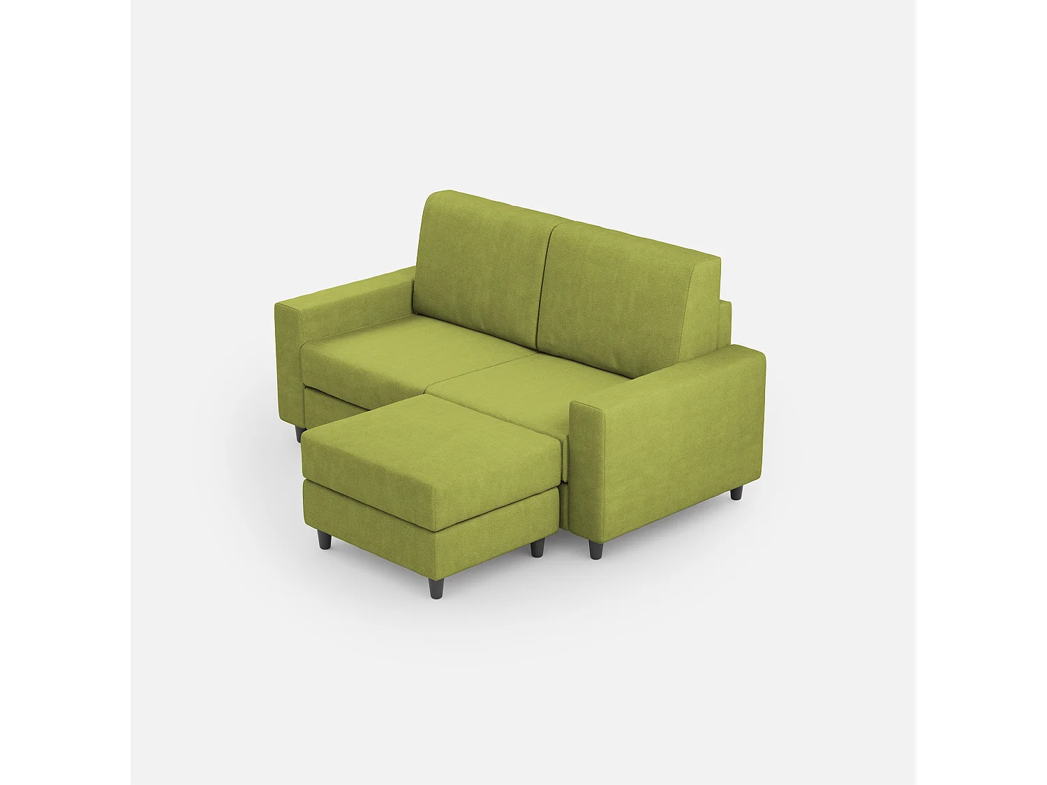 Divano Sakar 2 posti medio  (due sedute da 70cm) + pouf misure esterne L.168 P.145 colore verde