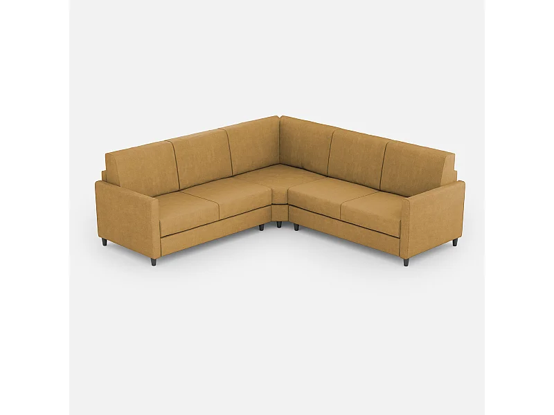 Karay mittelgroßes 2-Sitzer-Sofa (zwei 70-cm-Sitze) + Ecksofa + mittleres 2-Sitzer-Sofa (zwei 70-cm-Sitze), Außenmaße L.241x241 in Ockerfarbe
