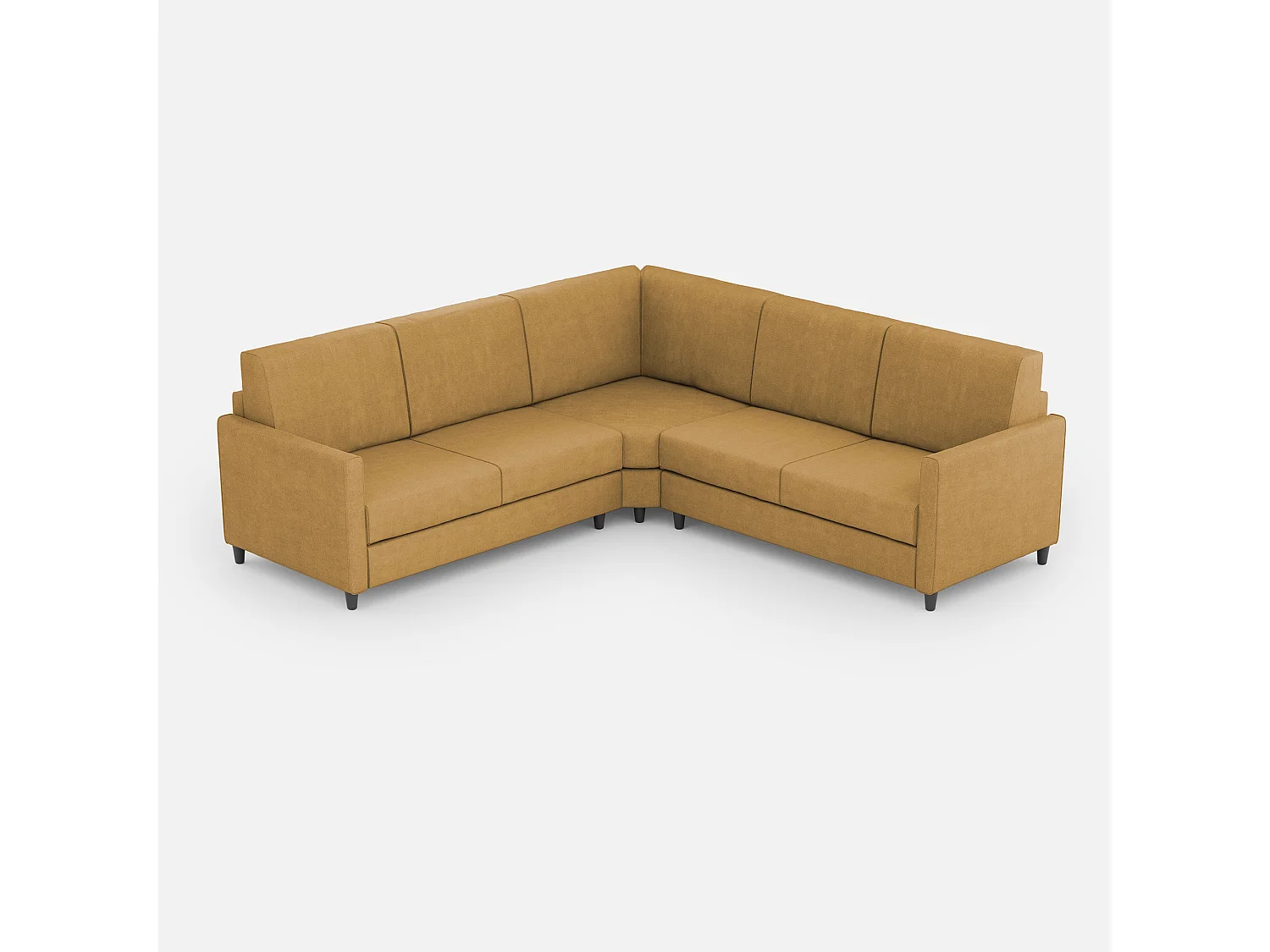 Karay mittelgroßes 2-Sitzer-Sofa (zwei 70-cm-Sitze) + Ecksofa + mittleres 2-Sitzer-Sofa (zwei 70-cm-Sitze), Außenmaße L.241x241 in Ockerfarbe