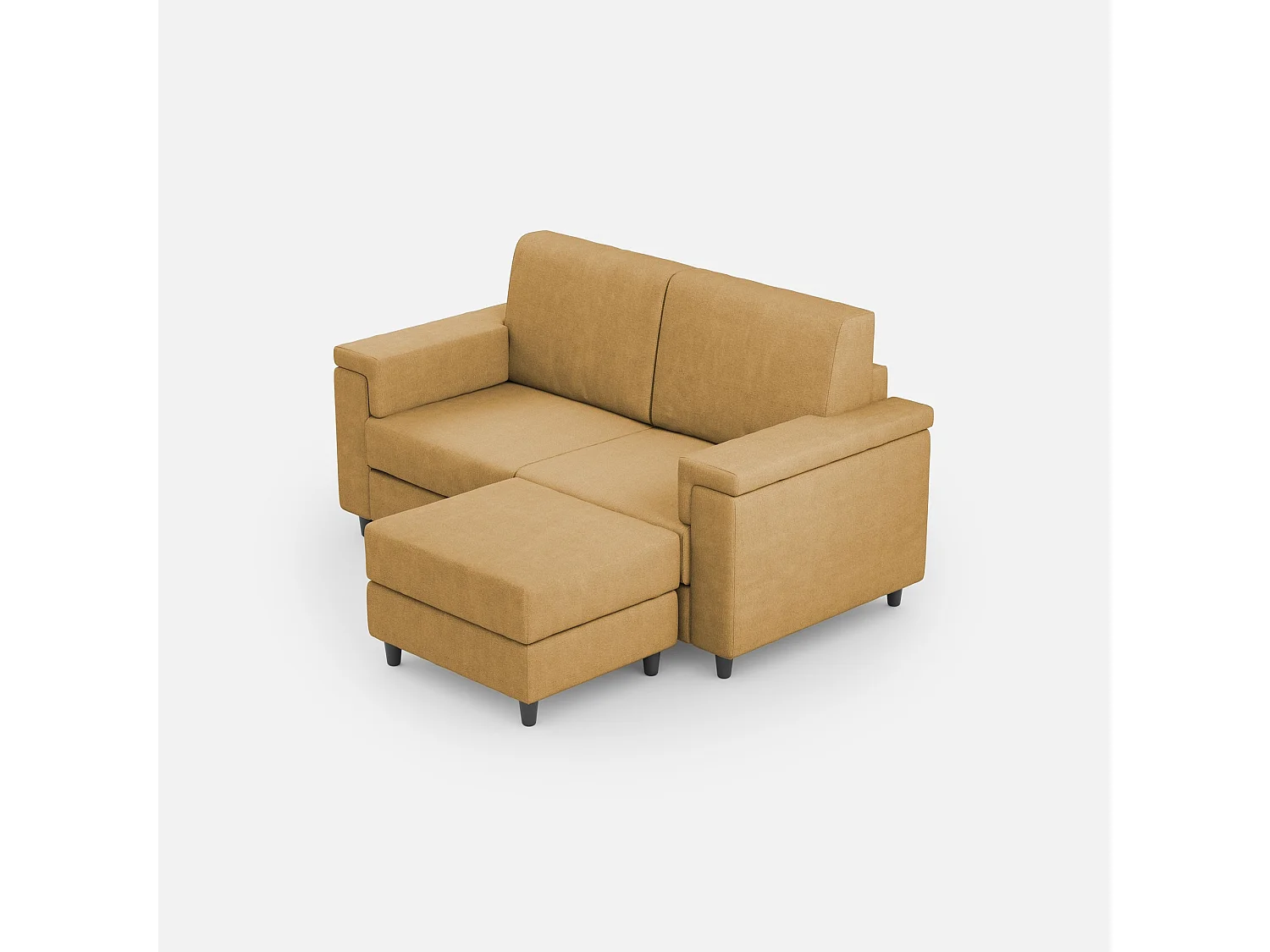 Sofá Marrak mediano de 2 plazas (dos plazas de 70 cm) + puf dimensiones exteriores L.168 P.145 color ocre