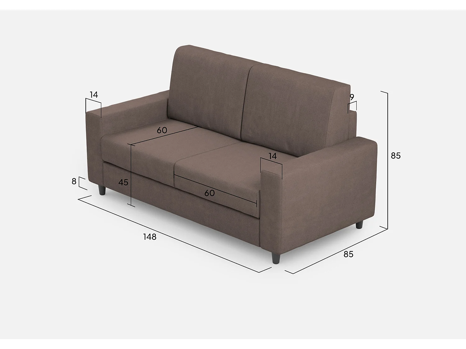 Sakar 2-Sitzer-Sofa (zwei 60-cm-Sitze), Außenmaße L. 148 cm, Farbe Taupe