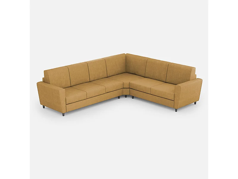 Yasel 3-zitsbank (drie zitplaatsen 60cm) + hoek + medium 2-zitsbank (twee zitplaatsen 70cm) buitenafmetingen L.288x248 oker