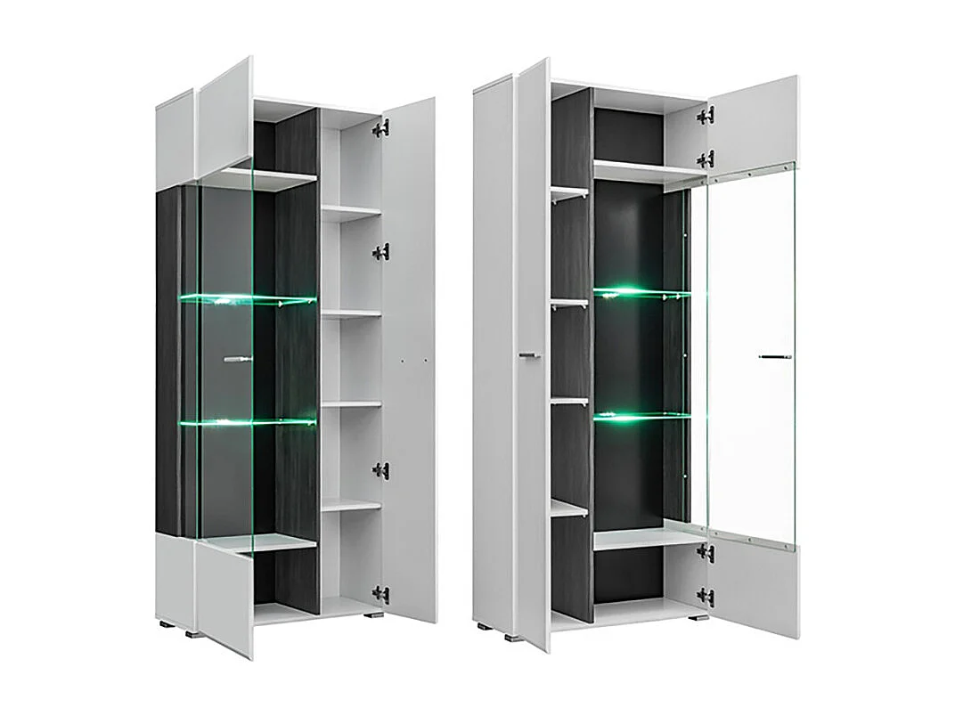 VITRINE REVERSIBLE WARNER BLANC LAQUE ET BOIS NOIR AVEC LED 80 X 190 CM